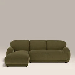 Cloud Left Hand 3 Seater Chaise Sofa | Moss Green Sustainable Mohair Velvet
