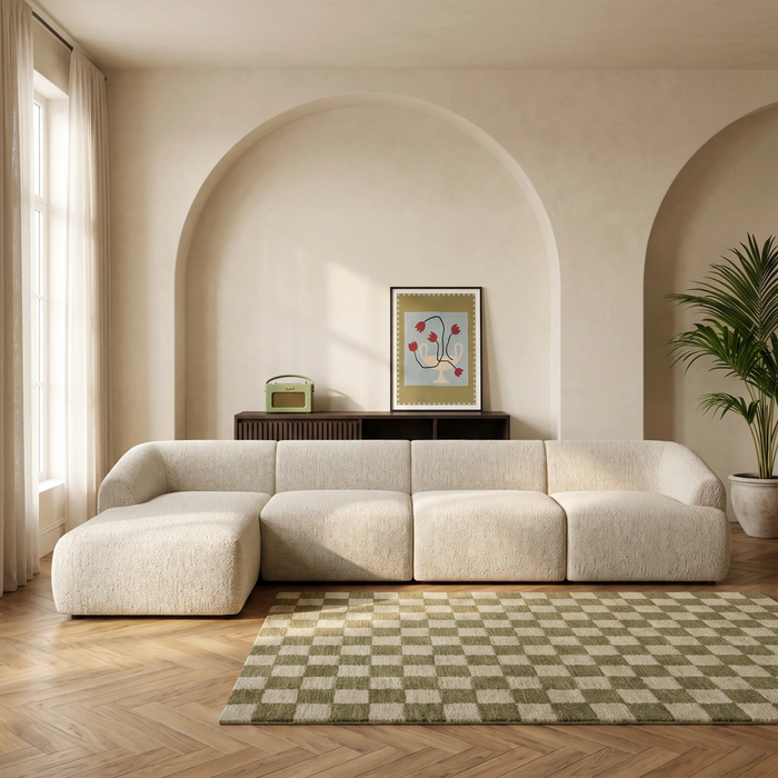 Malmo Left Hand 4 Seater Chaise Sofa Oatmeal Woven Boucle