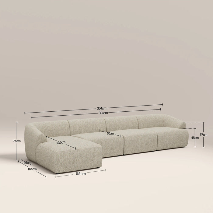 Malmo Left Hand 4 Seater Chaise Sofa Oatmeal Woven Boucle