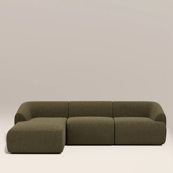 Malmo Left Hand 3 Seater Chaise Sofa Olive Green Velvet Chenille