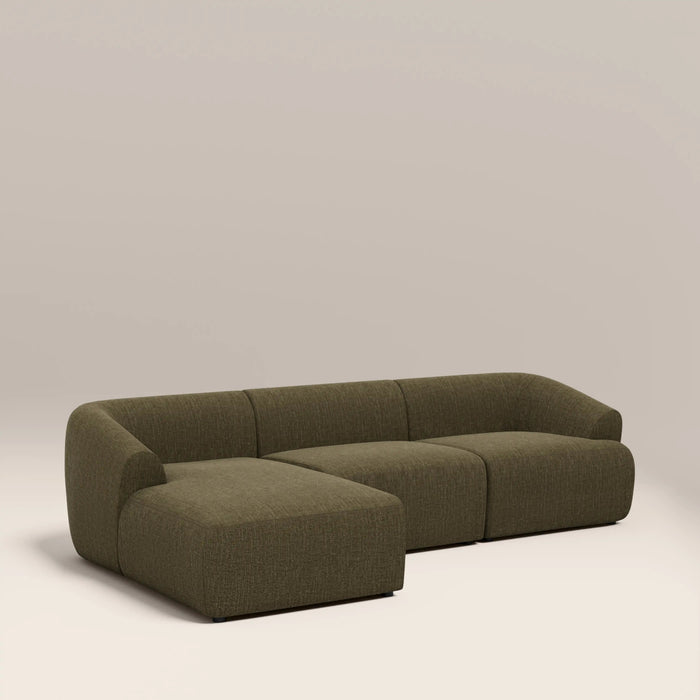 Malmo Left Hand 3 Seater Chaise Sofa Olive Green Velvet Chenille