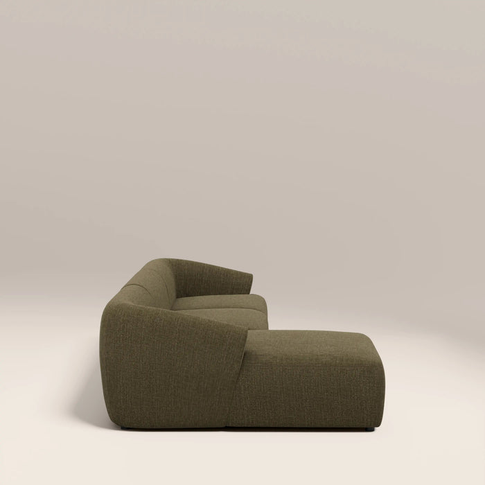 Malmo Left Hand 3 Seater Chaise Sofa Olive Green Velvet Chenille