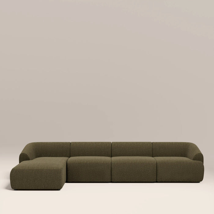Malmo Left Hand 4 Seater Chaise Sofa Olive Green Velvet Chenille