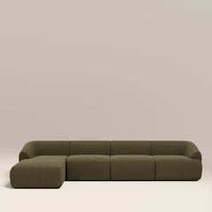 Malmo Left Hand 4 Seater Chaise Sofa | Olive Green Velvet Chenille