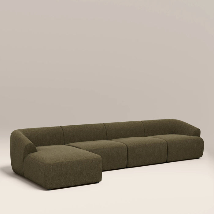Malmo Left Hand 4 Seater Chaise Sofa Olive Green Velvet Chenille