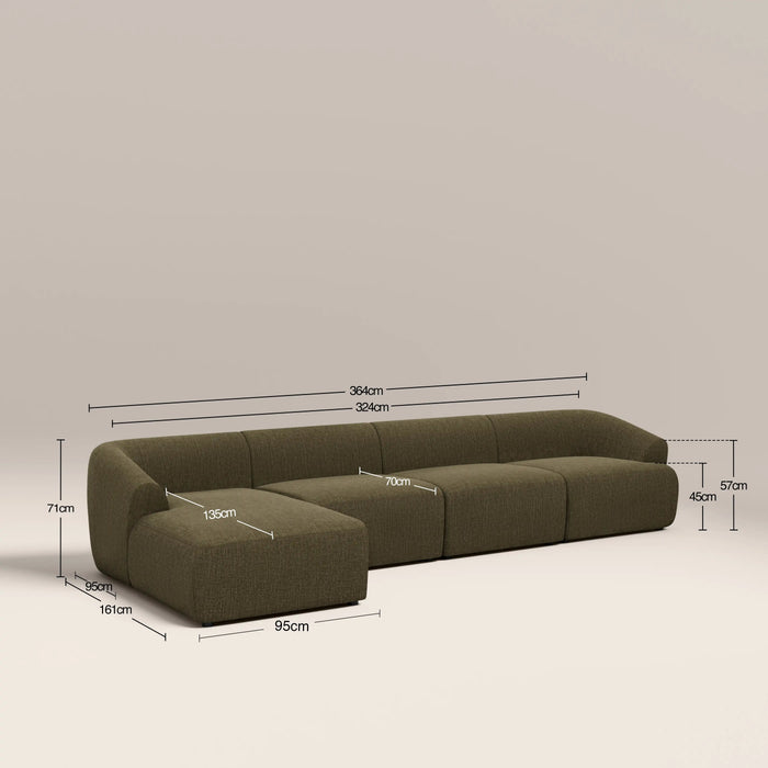 Malmo Left Hand 4 Seater Chaise Sofa Olive Green Velvet Chenille