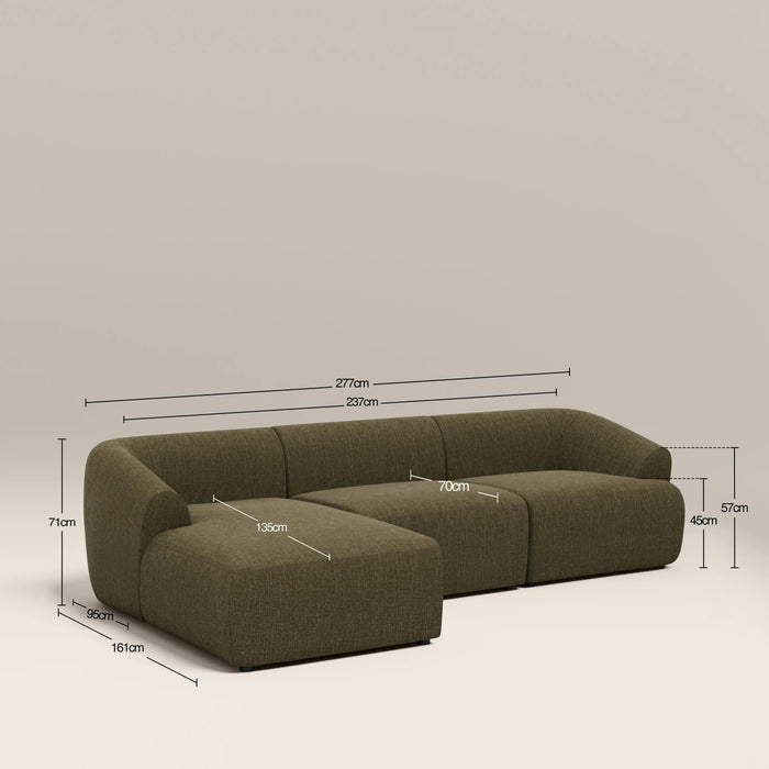 Malmo Left Hand 3 Seater Chaise Sofa Olive Green Velvet Chenille