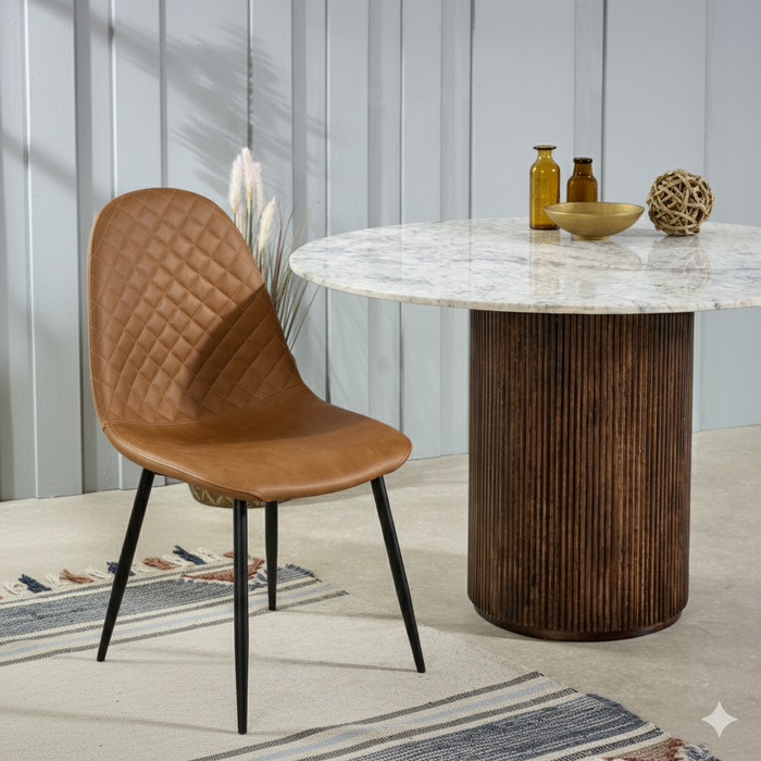 Corona Leather Steel Legs Dining Chairs (Set Of 4) - Tan