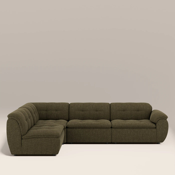 Bamba Left Hand Armless 3 Seater Corner Sofa | Olive Green Velvet Chenille