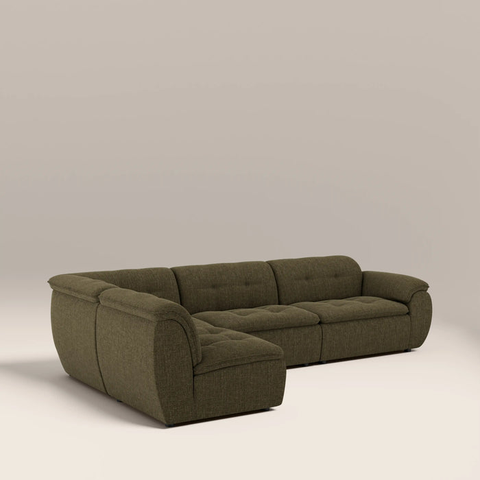 Bamba Left Hand Armless 3 Seater Corner Sofa | Olive Green Velvet Chenille