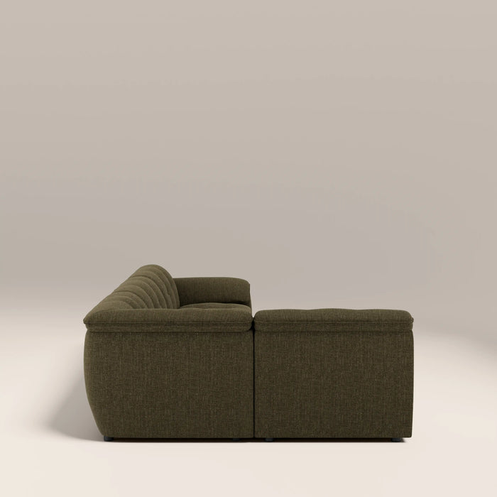 Bamba Left Hand Armless 3 Seater Corner Sofa | Olive Green Velvet Chenille