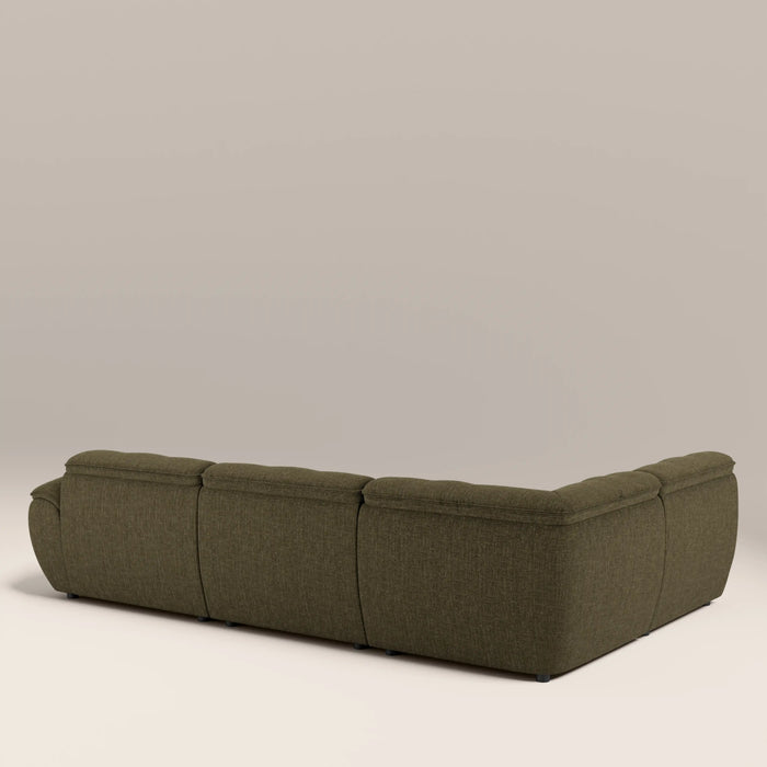 Bamba Left Hand Armless 3 Seater Corner Sofa | Olive Green Velvet Chenille