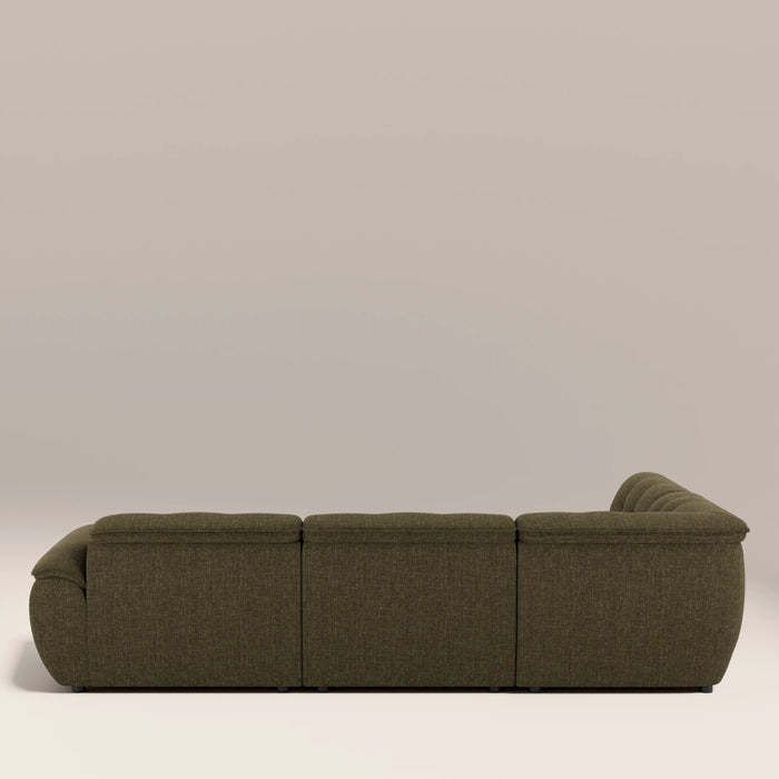 Bamba Left Hand Armless 3 Seater Corner Sofa | Olive Green Velvet Chenille