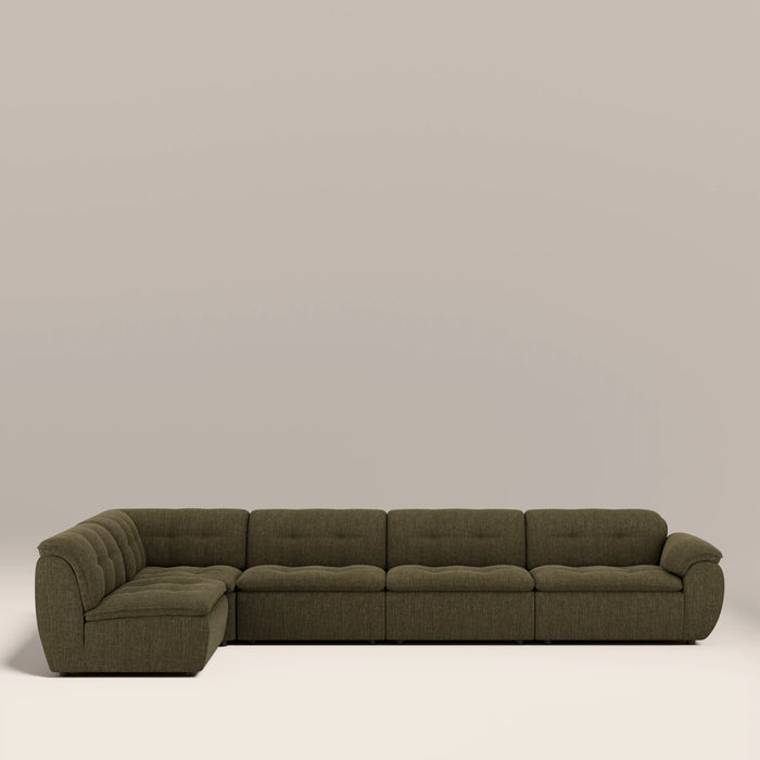 Bamba Left Hand Armless 4 Seater Corner Sofa | Olive Green Velvet Chenille