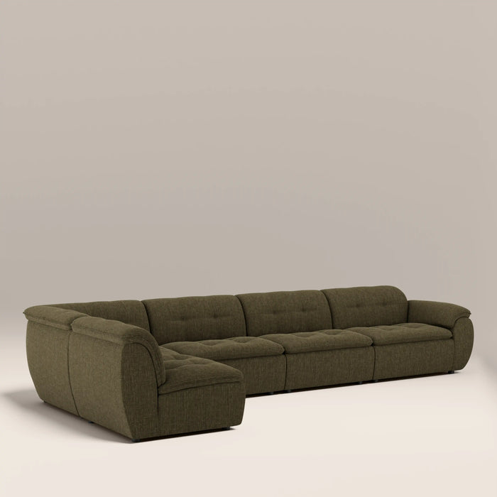 Bamba Left Hand Armless 4 Seater Corner Sofa | Olive Green Velvet Chenille