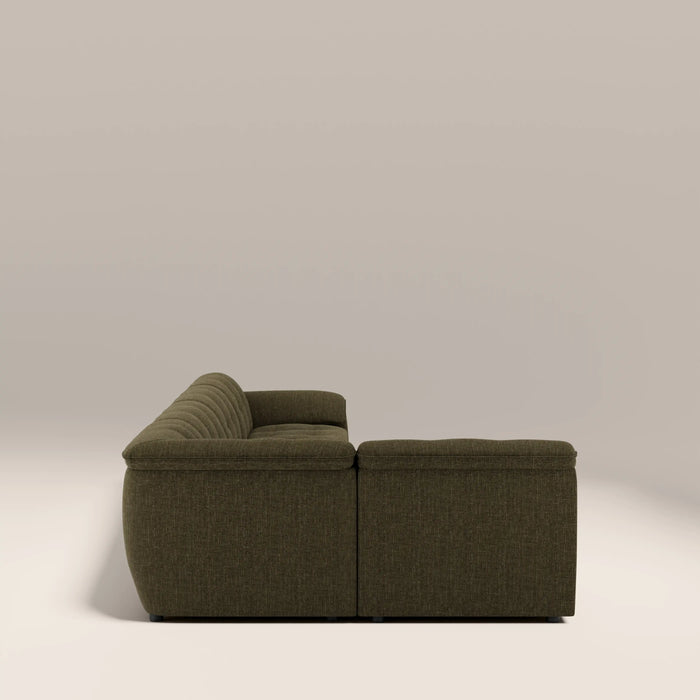 Bamba Left Hand Armless 4 Seater Corner Sofa | Olive Green Velvet Chenille