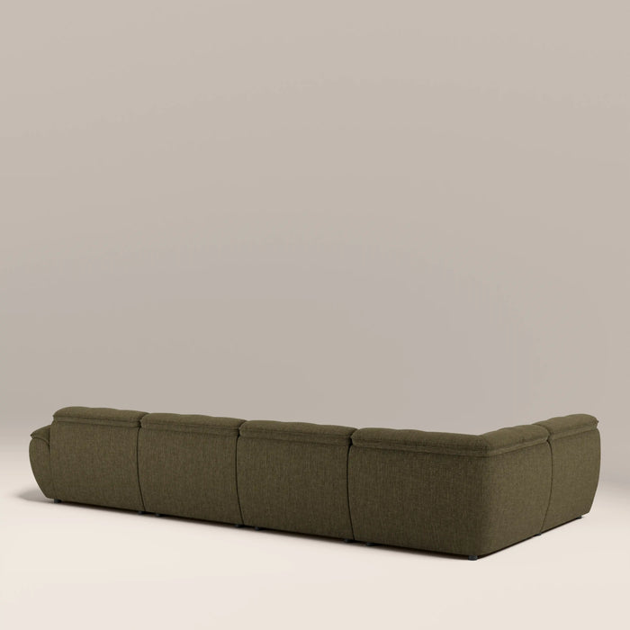 Bamba Left Hand Armless 4 Seater Corner Sofa | Olive Green Velvet Chenille