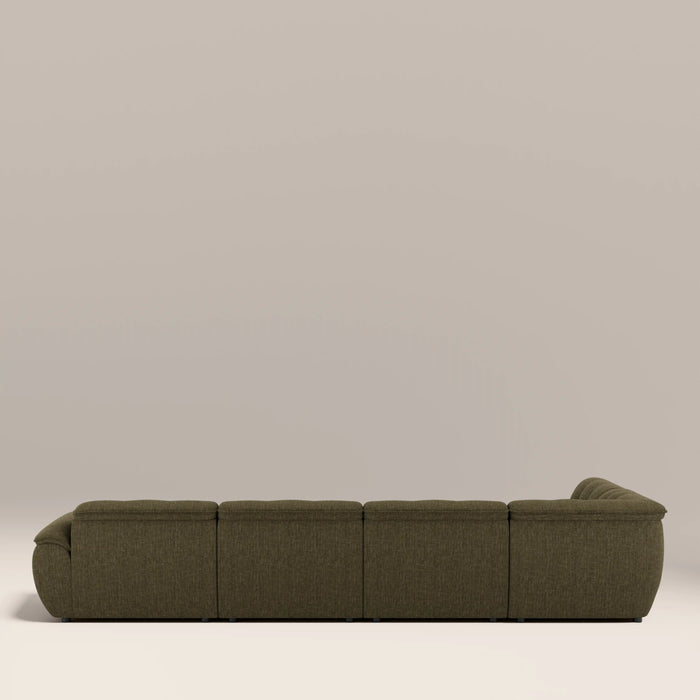 Bamba Left Hand Armless 4 Seater Corner Sofa | Olive Green Velvet Chenille