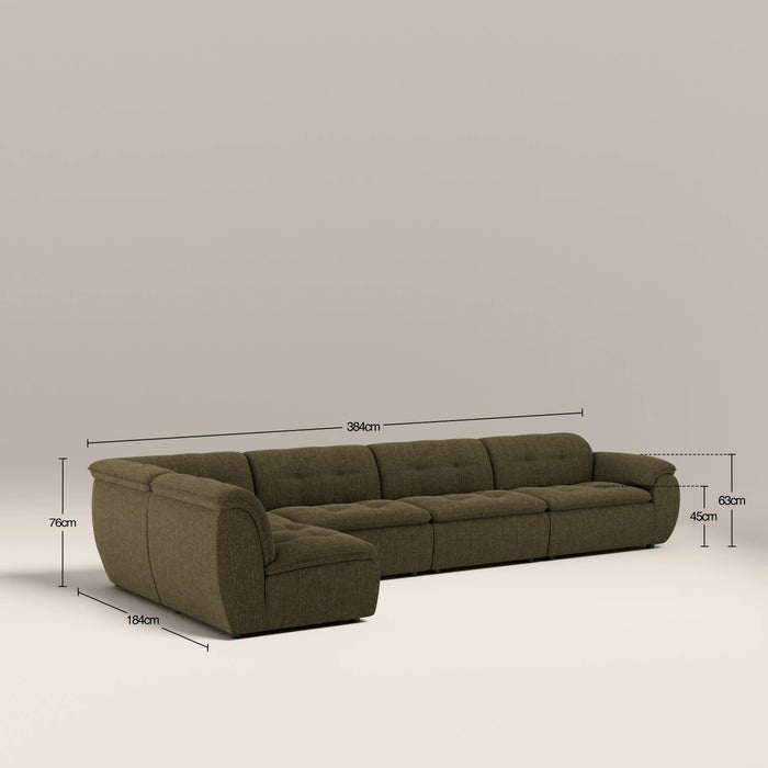 Bamba Left Hand Armless 4 Seater Corner Sofa | Olive Green Velvet Chenille