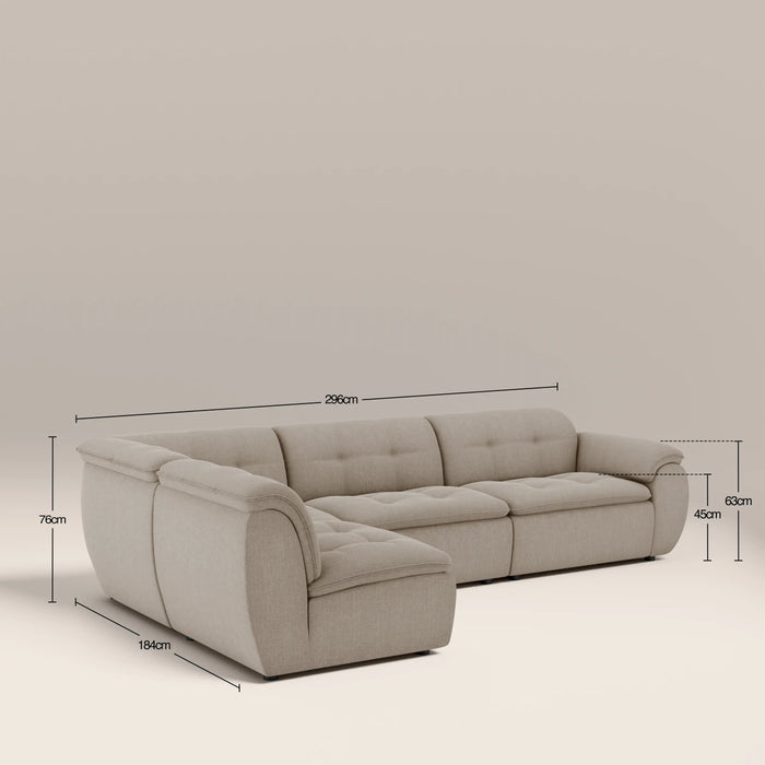 Bamba Left Hand Armless 3 Seater Corner Sofa | Pebble Grey Velvet Chenille
