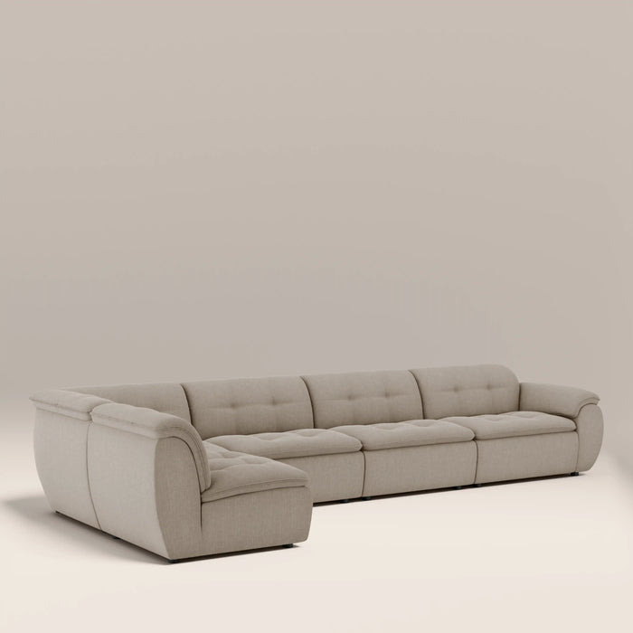 Bamba Left Hand Armless 4 Seater Corner Sofa | Pebble Grey Velvet Chenille
