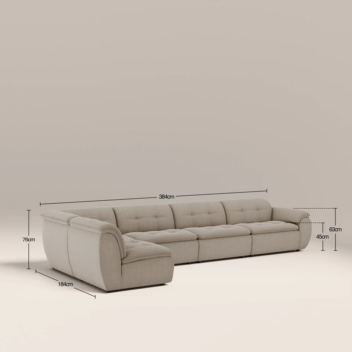 Bamba Left Hand Armless 4 Seater Corner Sofa | Pebble Grey Velvet Chenille