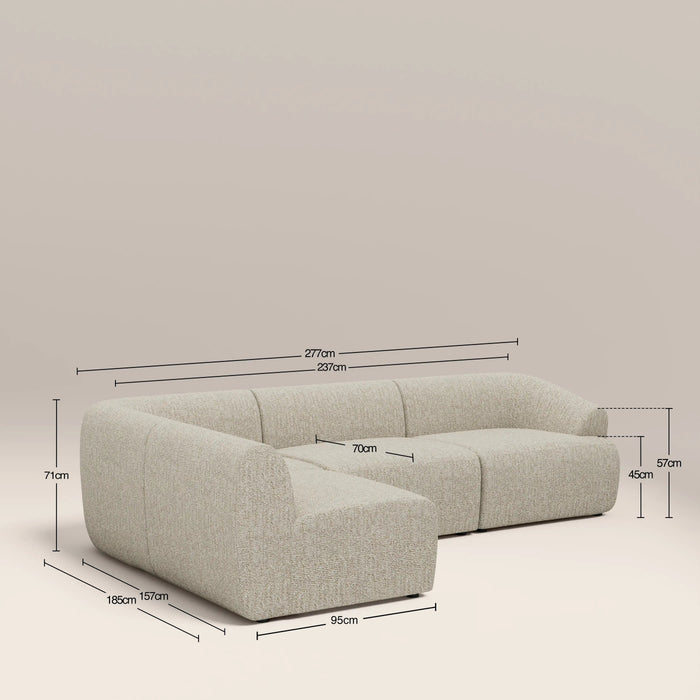 Malmo Left Hand Armless 3 Seater Corner Sofa Oatmeal Woven Boucle
