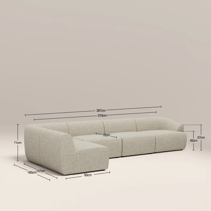 Malmo Left Hand Armless 4 Seater Corner Sofa Oatmeal Woven Boucle