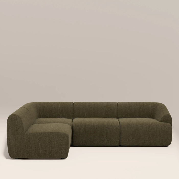 Malmo Left Hand Armless 3 Seater Corner Sofa Olive Green Velvet Chenille