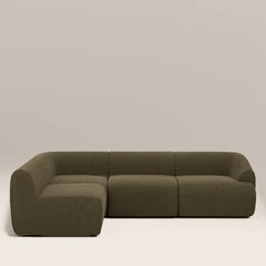 Malmo Left Hand Armless 3 Seater Corner Sofa | Olive Green Velvet Chenille