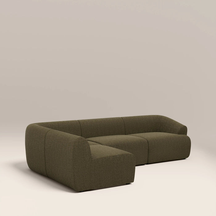 Malmo Left Hand Armless 3 Seater Corner Sofa Olive Green Velvet Chenille