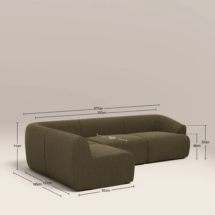 Malmo Left Hand Armless 3 Seater Corner Sofa Olive Green Velvet Chenille