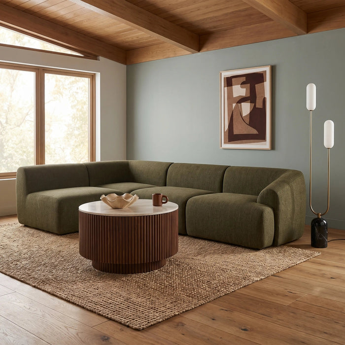 Malmo Left Hand Armless 3 Seater Corner Sofa Olive Green Velvet Chenille