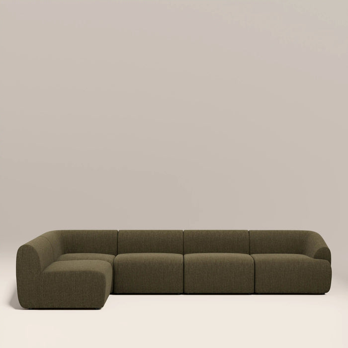 Malmo Left Hand Armless 4 Seater Corner Sofa Olive Green Velvet Chenille