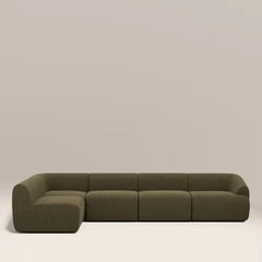 Malmo Left Hand Armless 4 Seater Corner Sofa | Olive Green Velvet Chenille