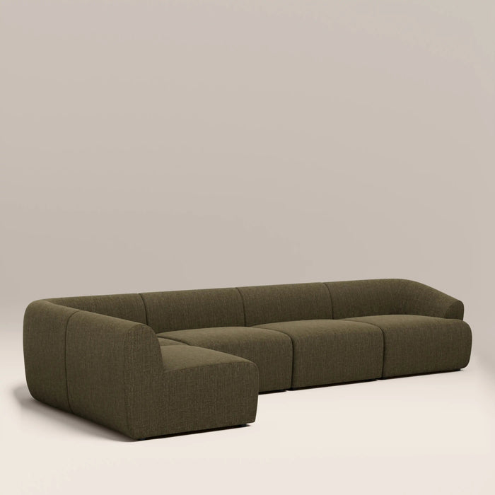 Malmo Left Hand Armless 4 Seater Corner Sofa Olive Green Velvet Chenille