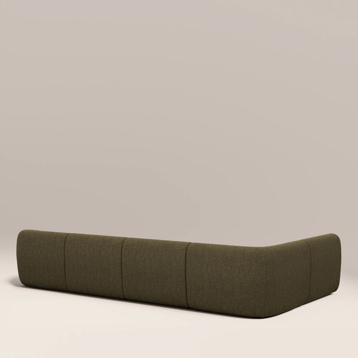 Malmo Left Hand Armless 4 Seater Corner Sofa Olive Green Velvet Chenille