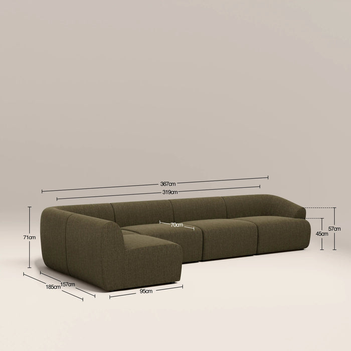 Malmo Left Hand Armless 4 Seater Corner Sofa Olive Green Velvet Chenille