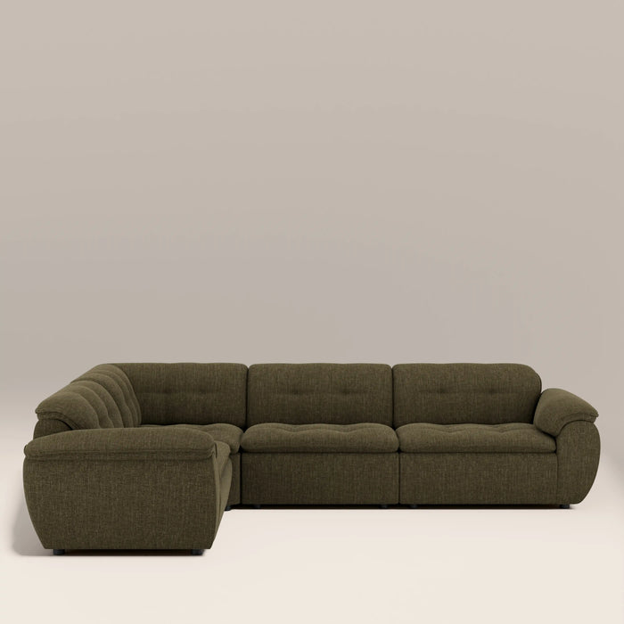 Bamba Left Hand 3 Seater Corner Sofa | Olive Green Velvet Chenille