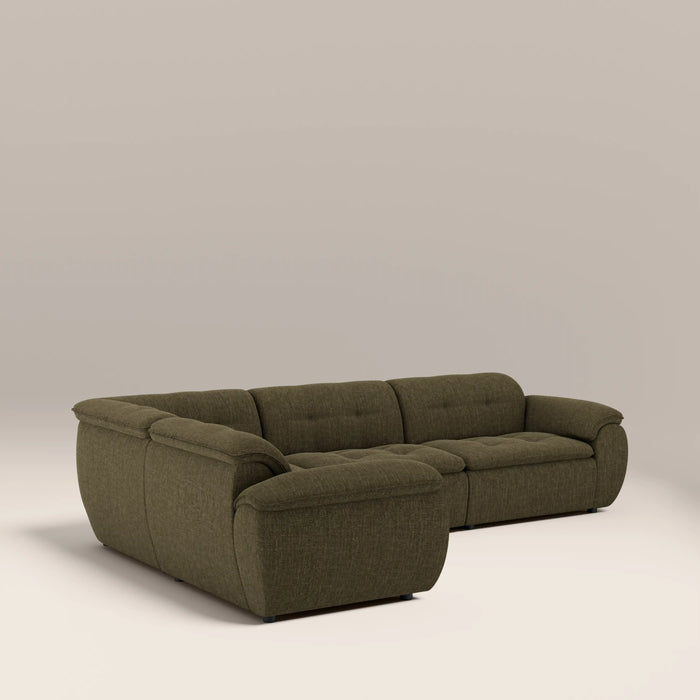Bamba Left Hand 3 Seater Corner Sofa | Olive Green Velvet Chenille