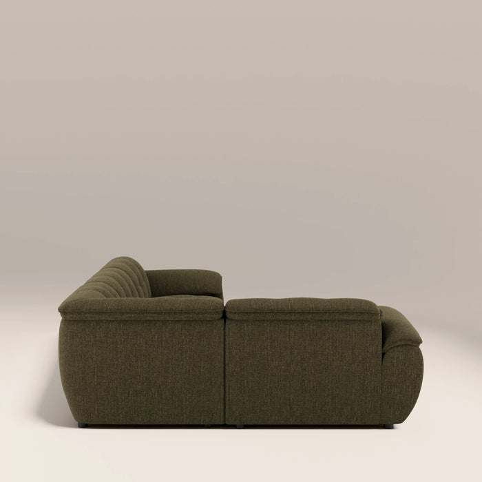 Bamba Left Hand 3 Seater Corner Sofa | Olive Green Velvet Chenille