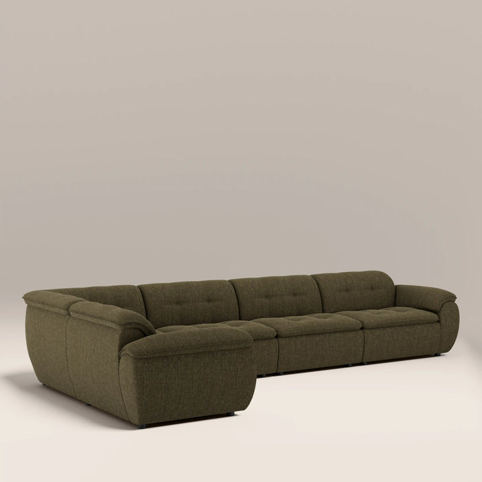 Bamba Left Hand 4 Seater Corner Sofa‚ | Olive Green Velvet Chenille
