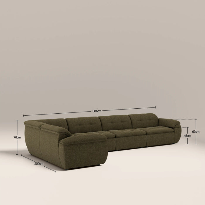 Bamba Left Hand 4 Seater Corner Sofa‚ | Olive Green Velvet Chenille