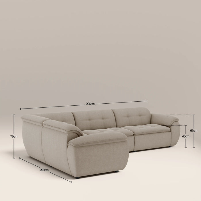 Bamba Left Hand 3 Seater Corner Sofa | Pebble Grey Velvet Chenille