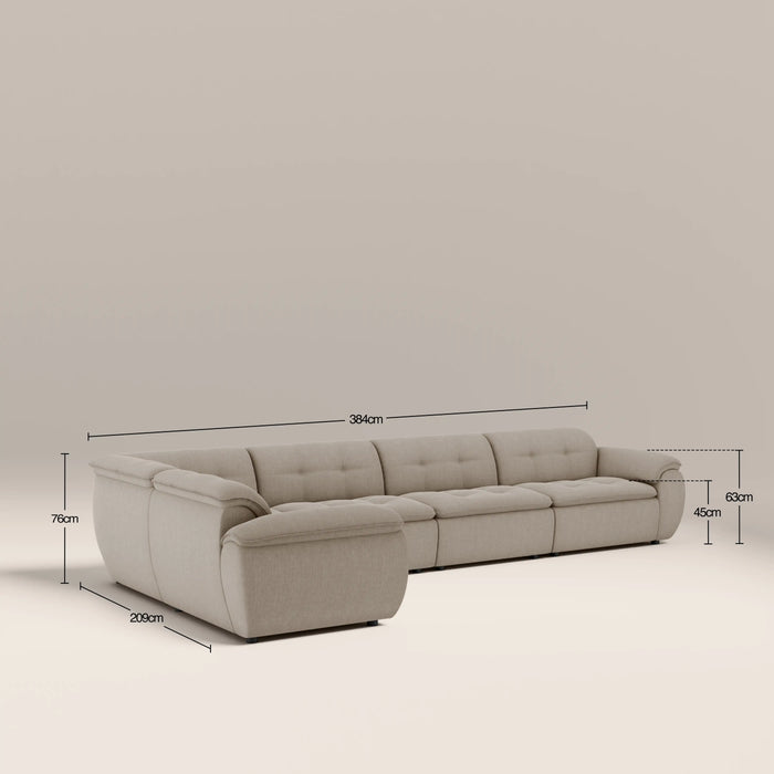 Bamba Left Hand 4 Seater Corner Sofa | Pebble Grey Velvet Chenille