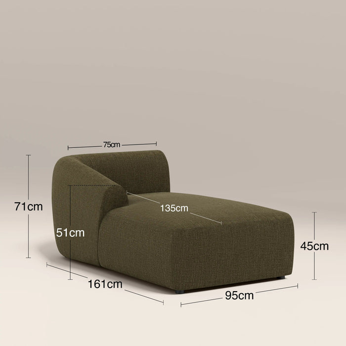 Malmo Left Chaise Module Section Olive Green Velvet Chenille
