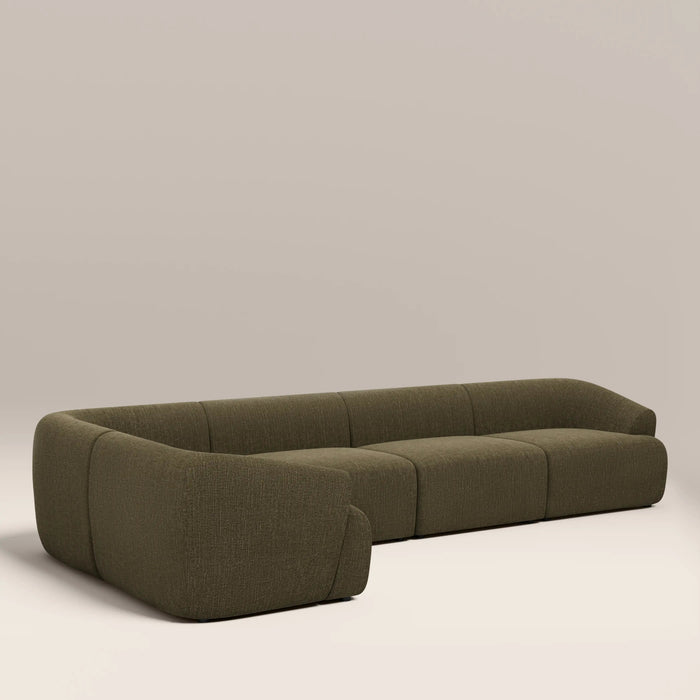 Malmo Left Hand 4 Seater Corner Sofa Olive Green Velvet Chenille