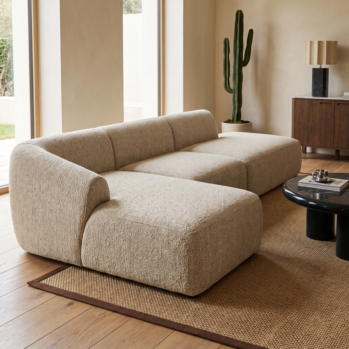 Malmo Left Hand 3 Seater L Shape Sofa Oatmeal Woven Boucle