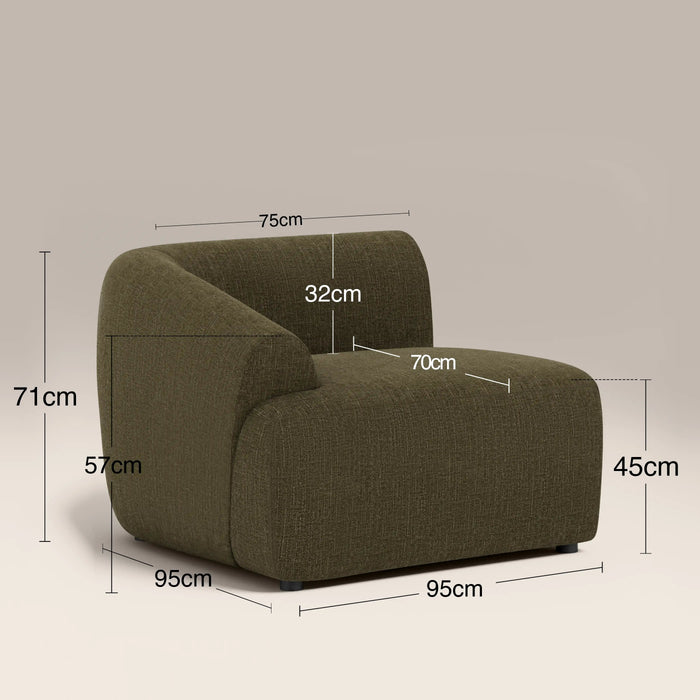 Malmo Left Hand Module Section Olive Green Velvet Chenille