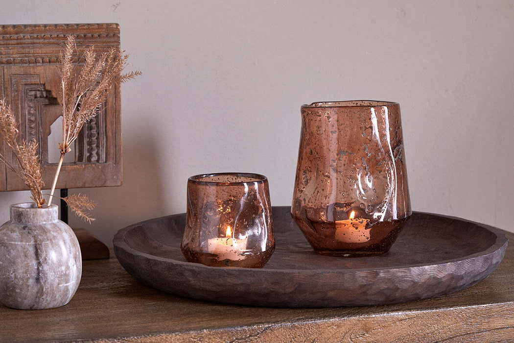 Linora Recycled Glass Tealight Holder Terracotta